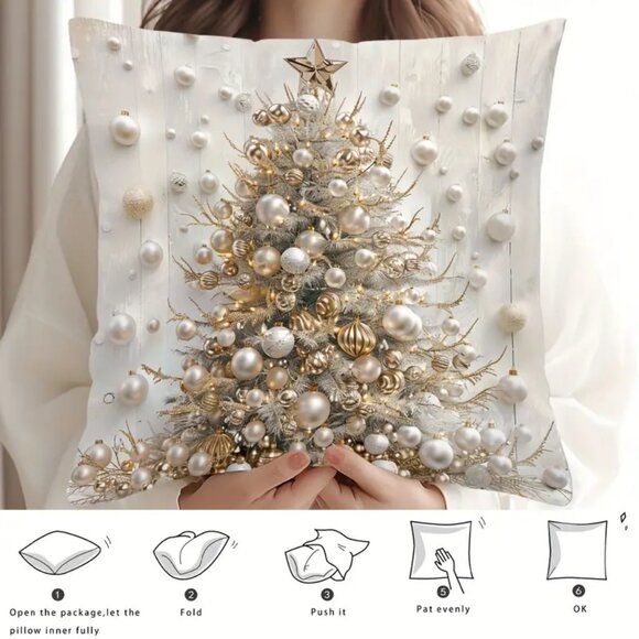 Christmas Tree Digital Print Throw Pillow Cover - 18" x 18" 🎄🎁 - Picture 6 of 7